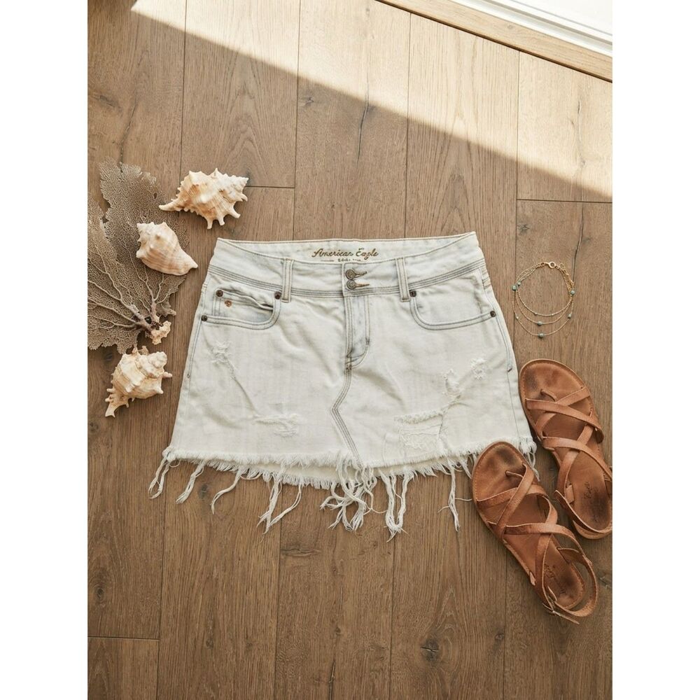 Vintage Abercrombie & Fitch Y2K Denim Distressed Mini Skirt Size 4